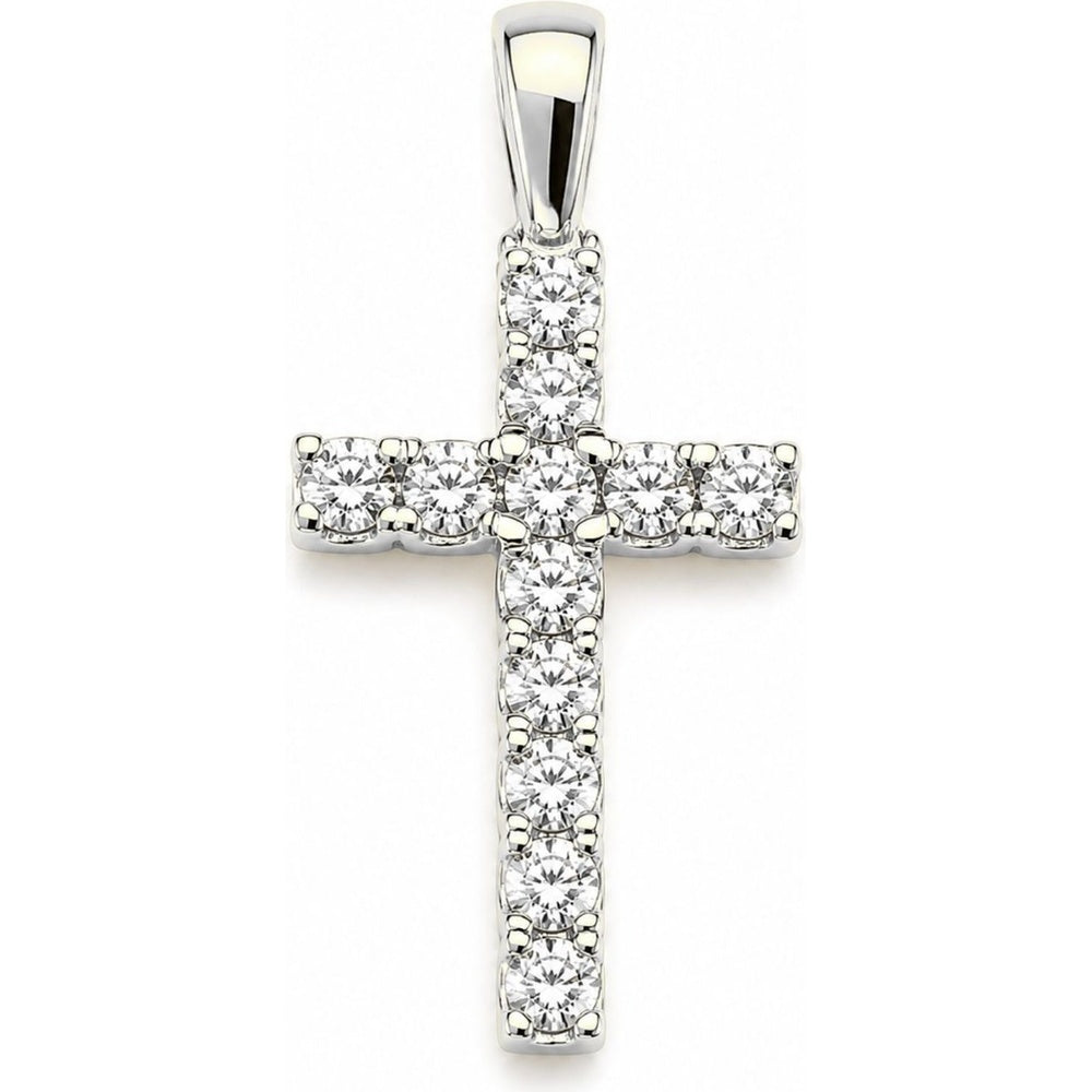 14K White Gold Cross Pendant with 4-Prong Set Round Diamonds - 0.44 Carat Total Diamond Weight by Auriventus