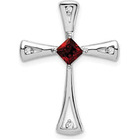 14K White Gold Cross Pendant with 4mm Square Garnet and Round Diamonds - 0.295 Carat Total Garnet Weight by Lumare Gioia