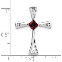 14K White Gold Cross Pendant with 4mm Square Garnet and Round Diamonds - 0.295 Carat Total Garnet Weight by Lumare Gioia