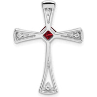 14K White Gold Cross Pendant with 4mm Square Garnet and Round Diamonds - 0.295 Carat Total Garnet Weight by Lumare Gioia