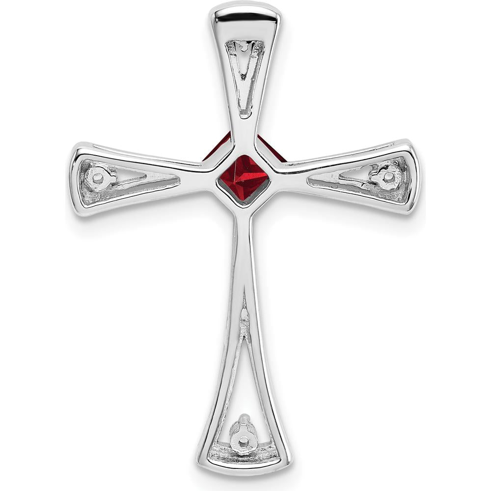 14K White Gold Cross Pendant with 4mm Square Garnet and Round Diamonds - 0.295 Carat Total Garnet Weight by Lumare Gioia