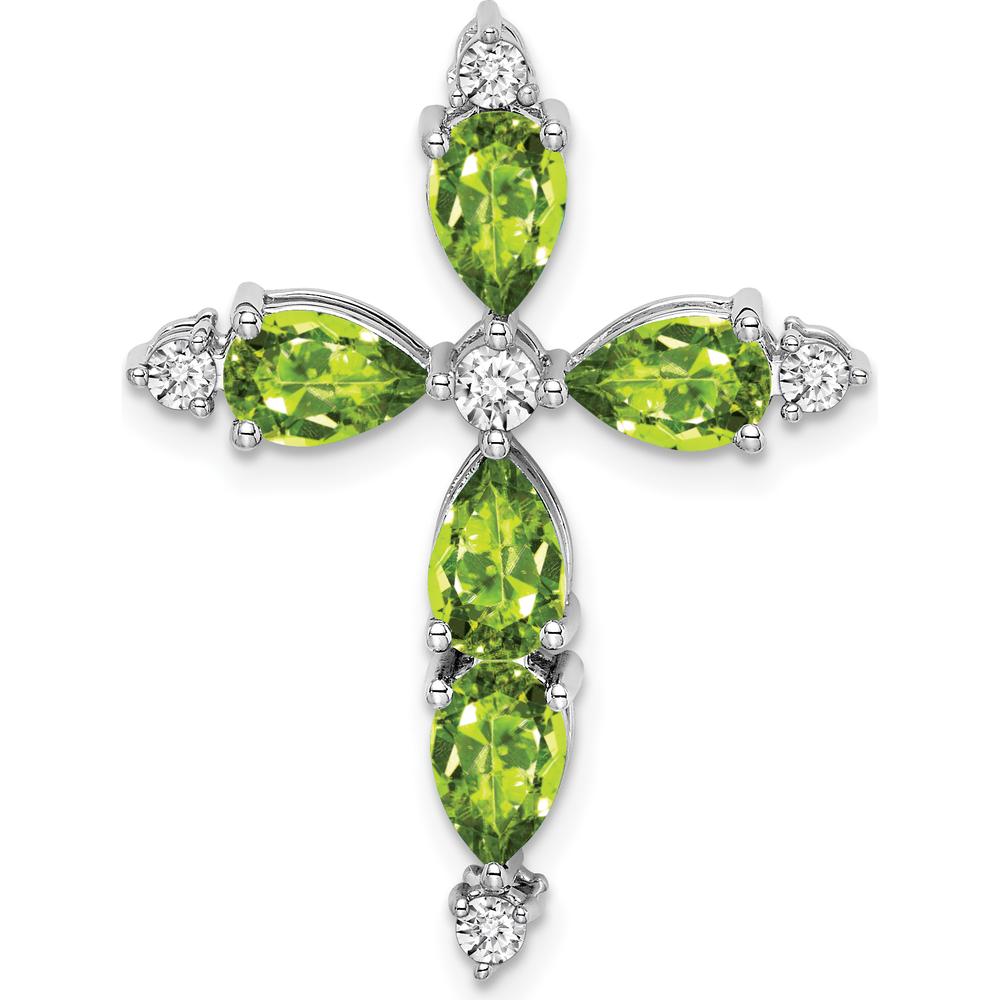 14K White Gold Cross Pendant with 5 Pear Peridot and 4 Round Diamonds - 0.689 Carat Peridot, 0.100 Carat Diamond Total Weight by Lumare Gioia