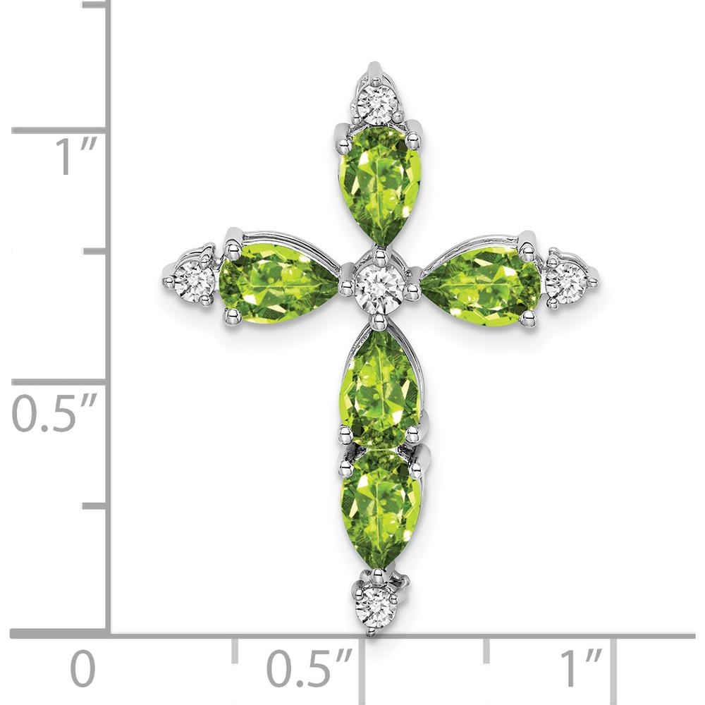 14K White Gold Cross Pendant with 5 Pear Peridot and 4 Round Diamonds - 0.689 Carat Peridot, 0.100 Carat Diamond Total Weight by Lumare Gioia