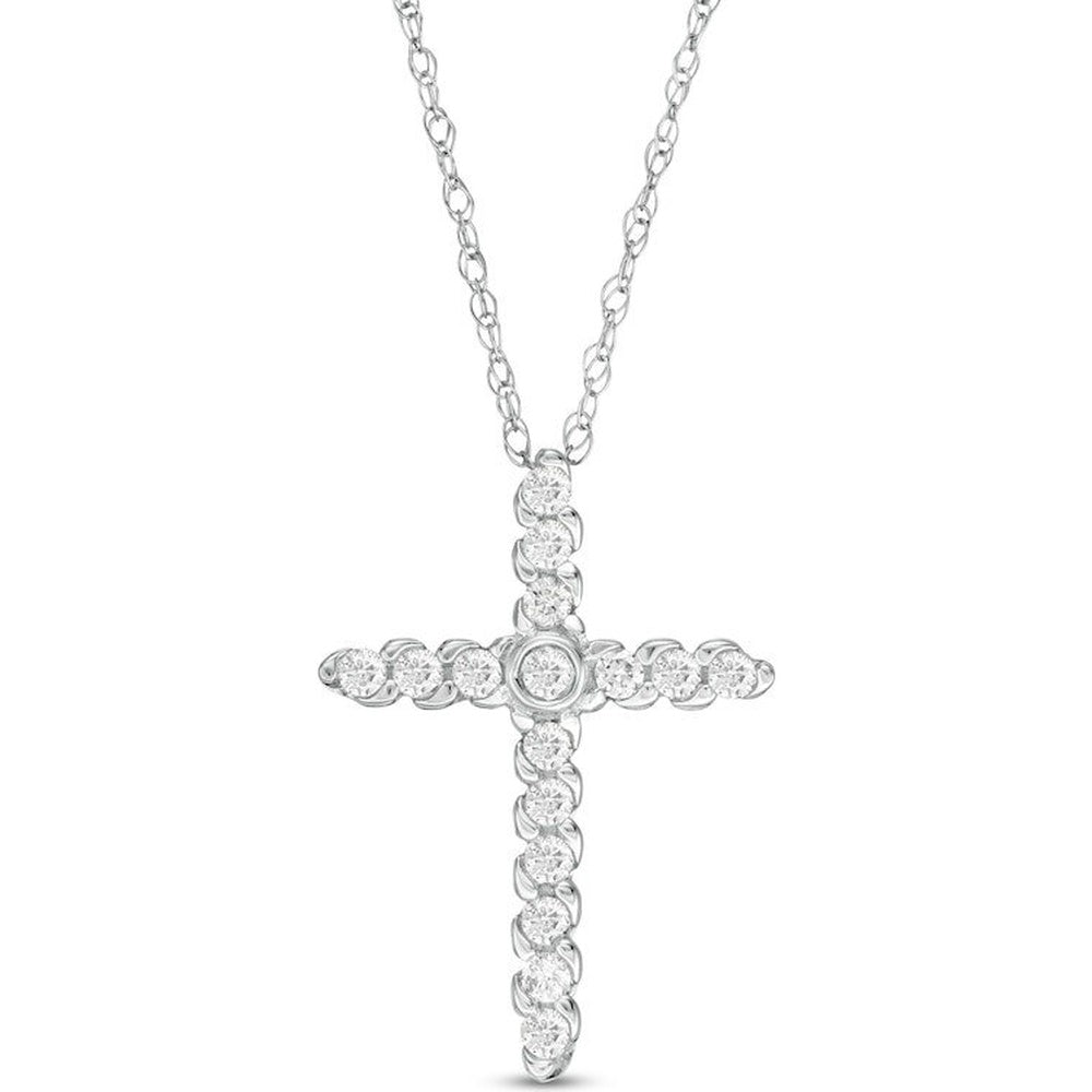 14K White Gold Cross Pendant with Bezel-Set Round Diamonds - 0.25 Carat Total Diamond Weight by Auriventus