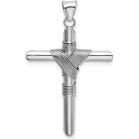 14K White Gold Cross Pendant with Center Wrap Tube Design - 35.7mm Length by Oro Pregiato