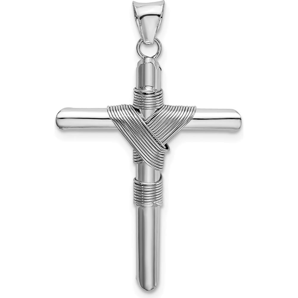 14K White Gold Cross Pendant with Center Wrap Tube Design - 35.7mm Length by Oro Pregiato
