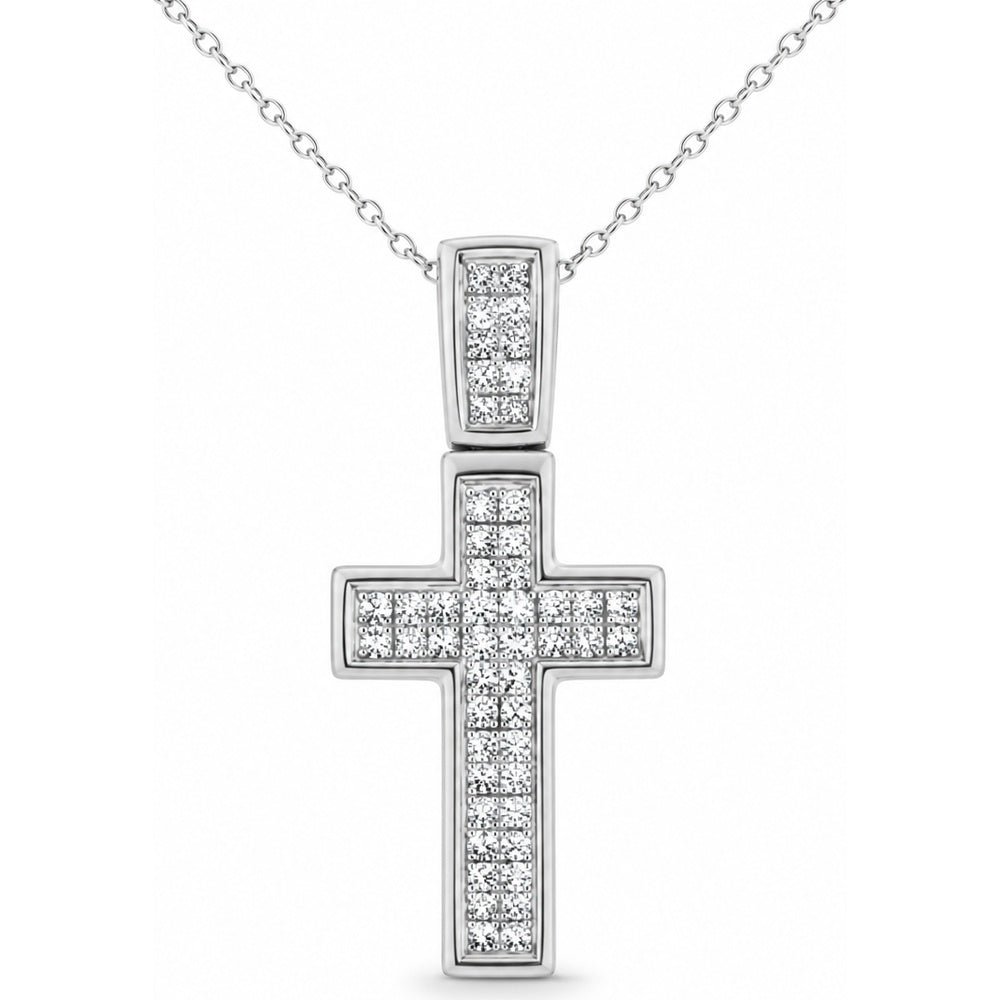 14K White Gold Cross Pendant with Channel Set Round Diamonds - 0.47 Carat Total Diamond Weight by Auriventus