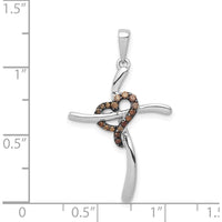 14K White Gold Cross Pendant with Heart Design and 1/10 Carat Natural Champagne Round Diamonds by Monteluci Fine Jewelry