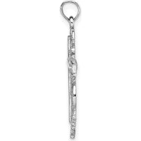 14K White Gold Cross Pendant with Lace Trim - Polished Finish by Oro Pregiato