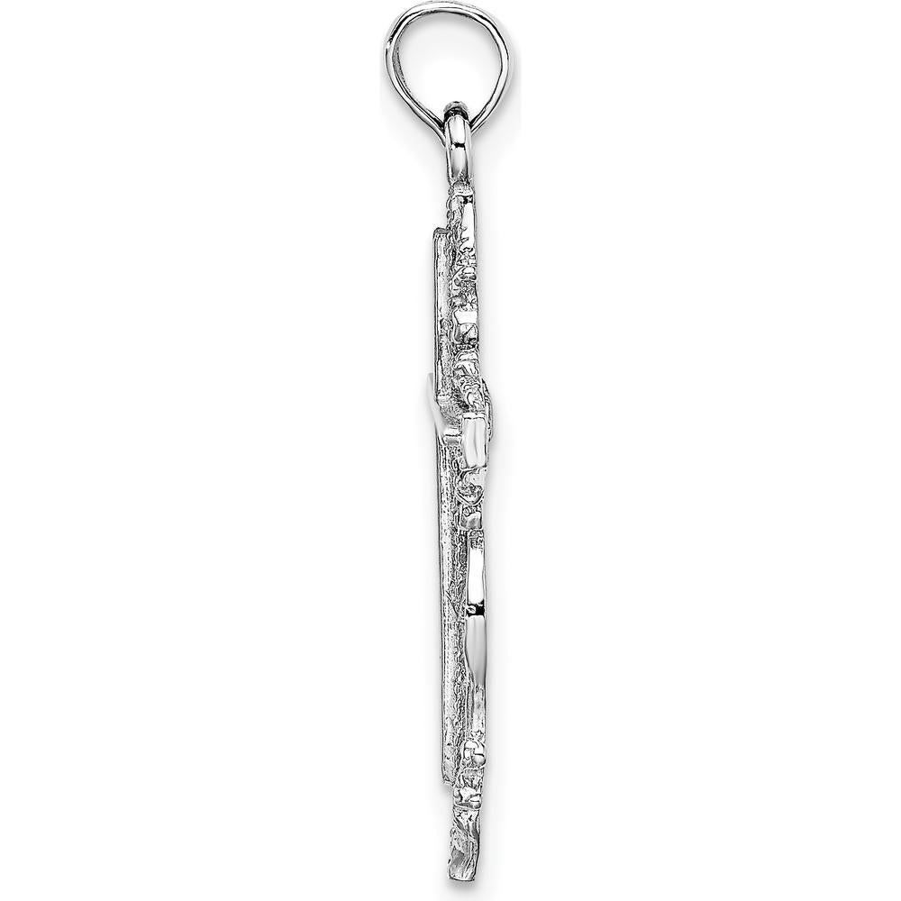 14K White Gold Cross Pendant with Lace Trim - Polished Finish by Oro Pregiato