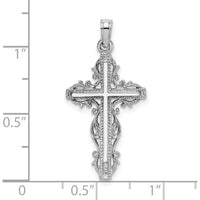 14K White Gold Cross Pendant with Lace Trim - Polished Finish by Oro Pregiato