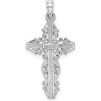 14K White Gold Cross Pendant with Lace Trim - Polished Finish by Oro Pregiato