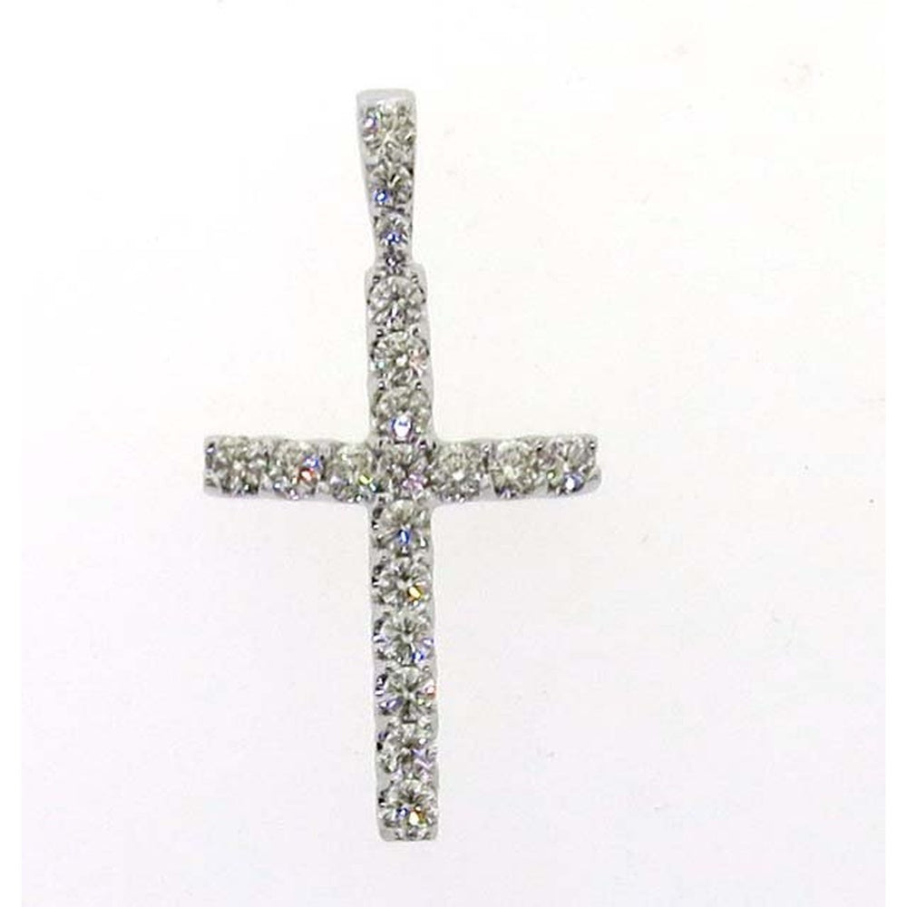 14K White Gold Cross Pendant with Pavé Set Round Diamonds - 1.08 Carat Total Diamond Weight by Auriventus
