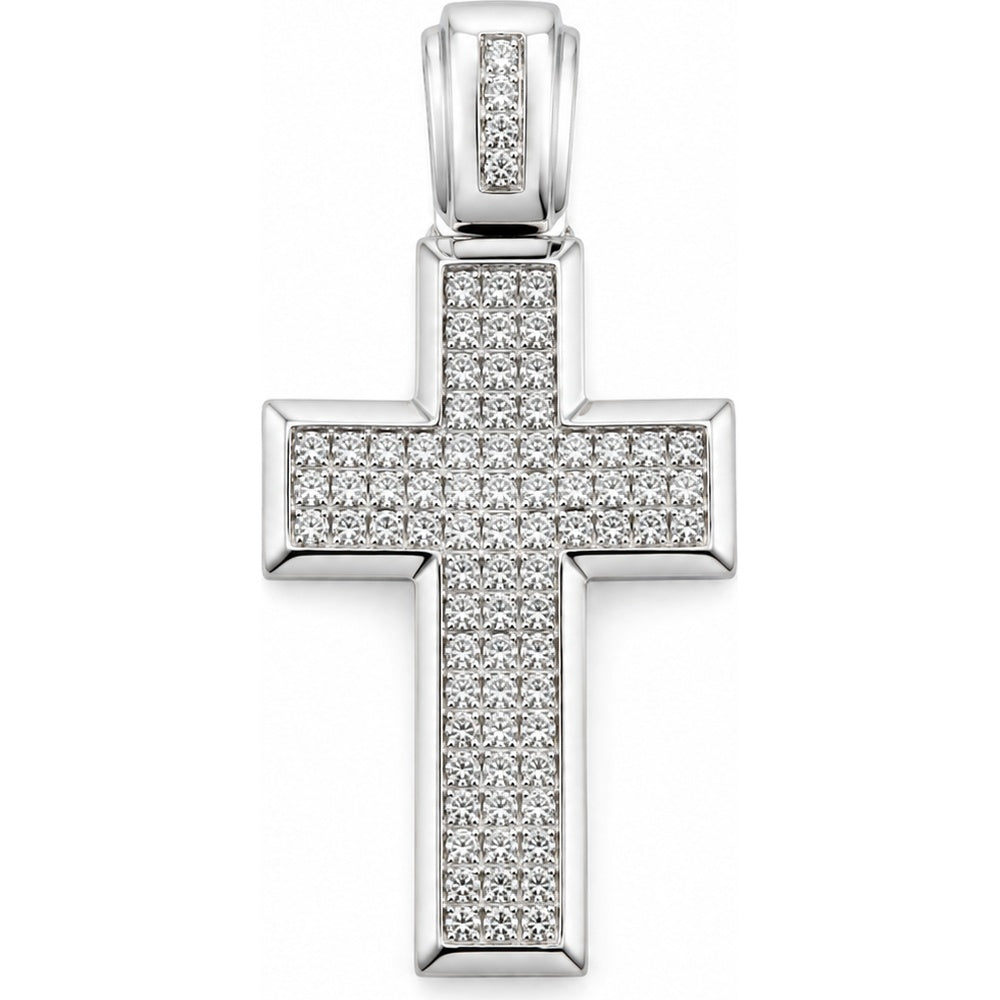 14K White Gold Cross Pendant with Pavé Set Round Diamonds - 1.81 Carat Total Diamond Weight by Auriventus