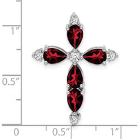 14K White Gold Cross Pendant with Pear Garnet and Round Diamonds - 0.689 Carat Garnet, 0.065 Carat Diamond Total Weight by Lumare Gioia
