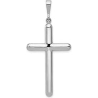 14K White Gold Cross Pendant with Polished Finish and Rhodium Plating - 49mm Length, 23mm Width by Oro Pregiato