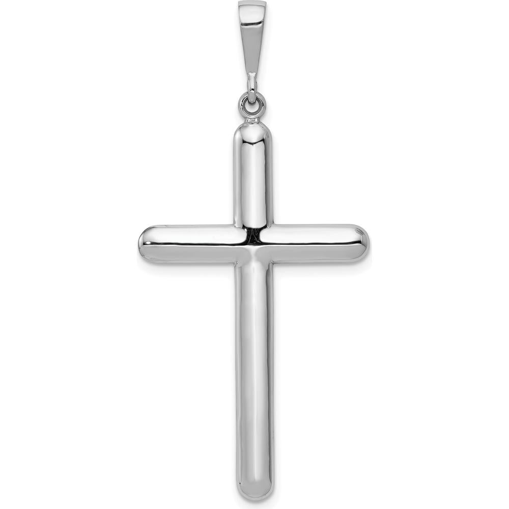 14K White Gold Cross Pendant with Polished Finish and Rhodium Plating - 49mm Length, 23mm Width by Oro Pregiato