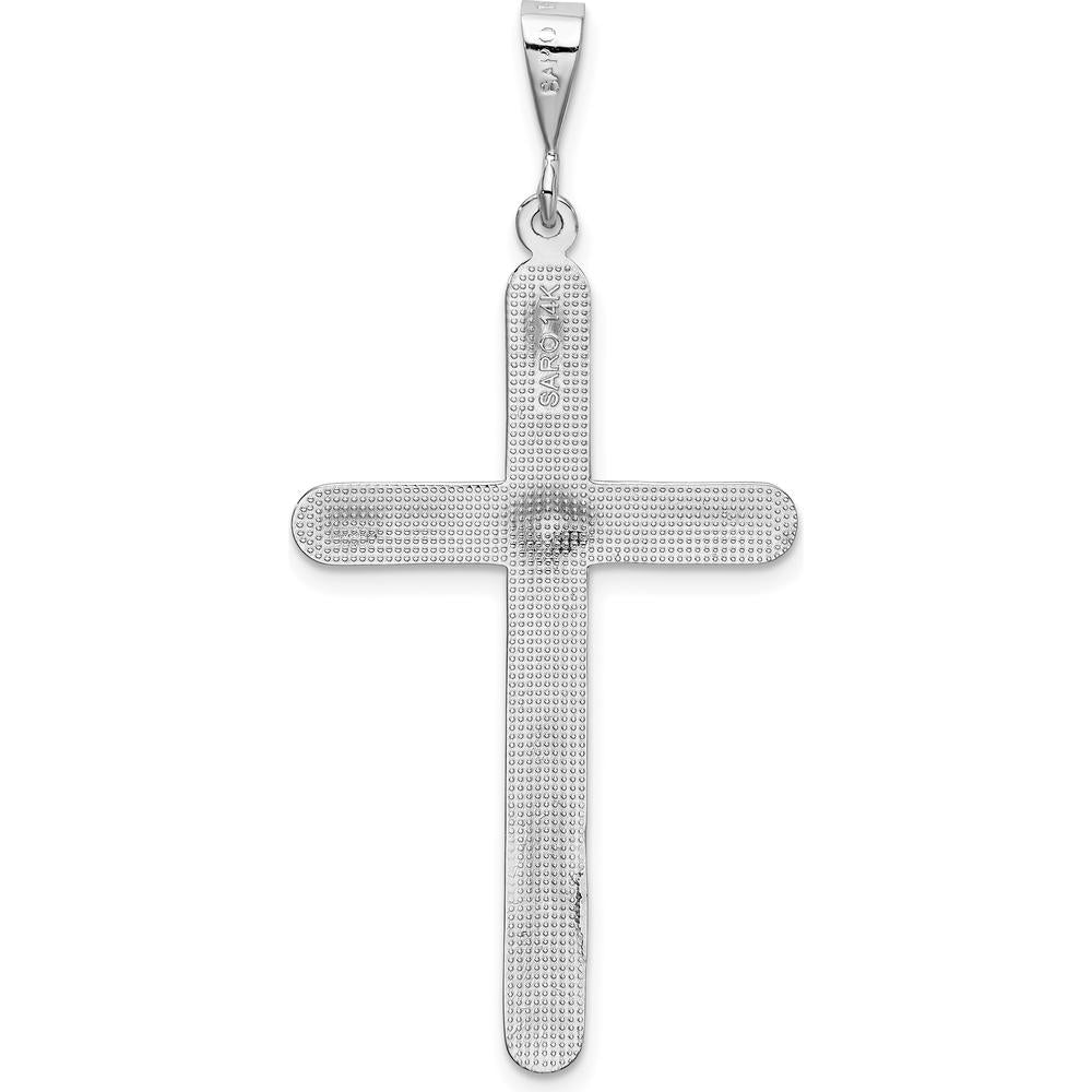 14K White Gold Cross Pendant with Polished Finish and Rhodium Plating - 49mm Length, 23mm Width by Oro Pregiato