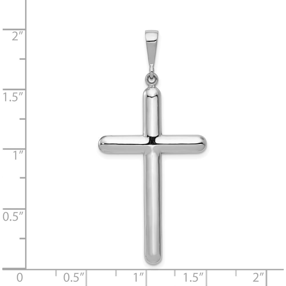 14K White Gold Cross Pendant with Polished Finish and Rhodium Plating - 49mm Length, 23mm Width by Oro Pregiato