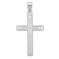 14K White Gold Cross Pendant with Polished Finish and Rhodium Plating - 50mm Length by Oro Pregiato