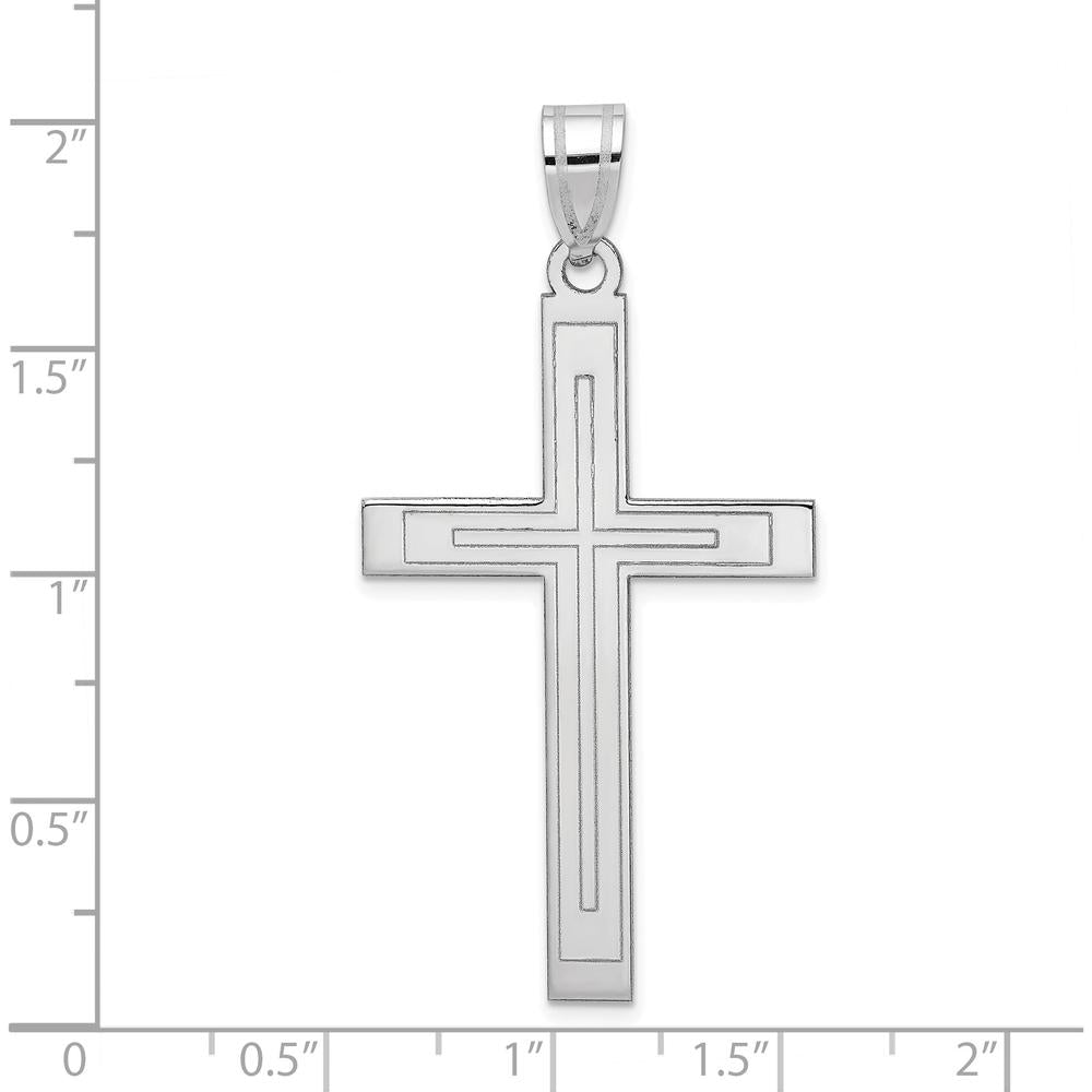 14K White Gold Cross Pendant with Polished Finish and Rhodium Plating - 50mm Length by Oro Pregiato