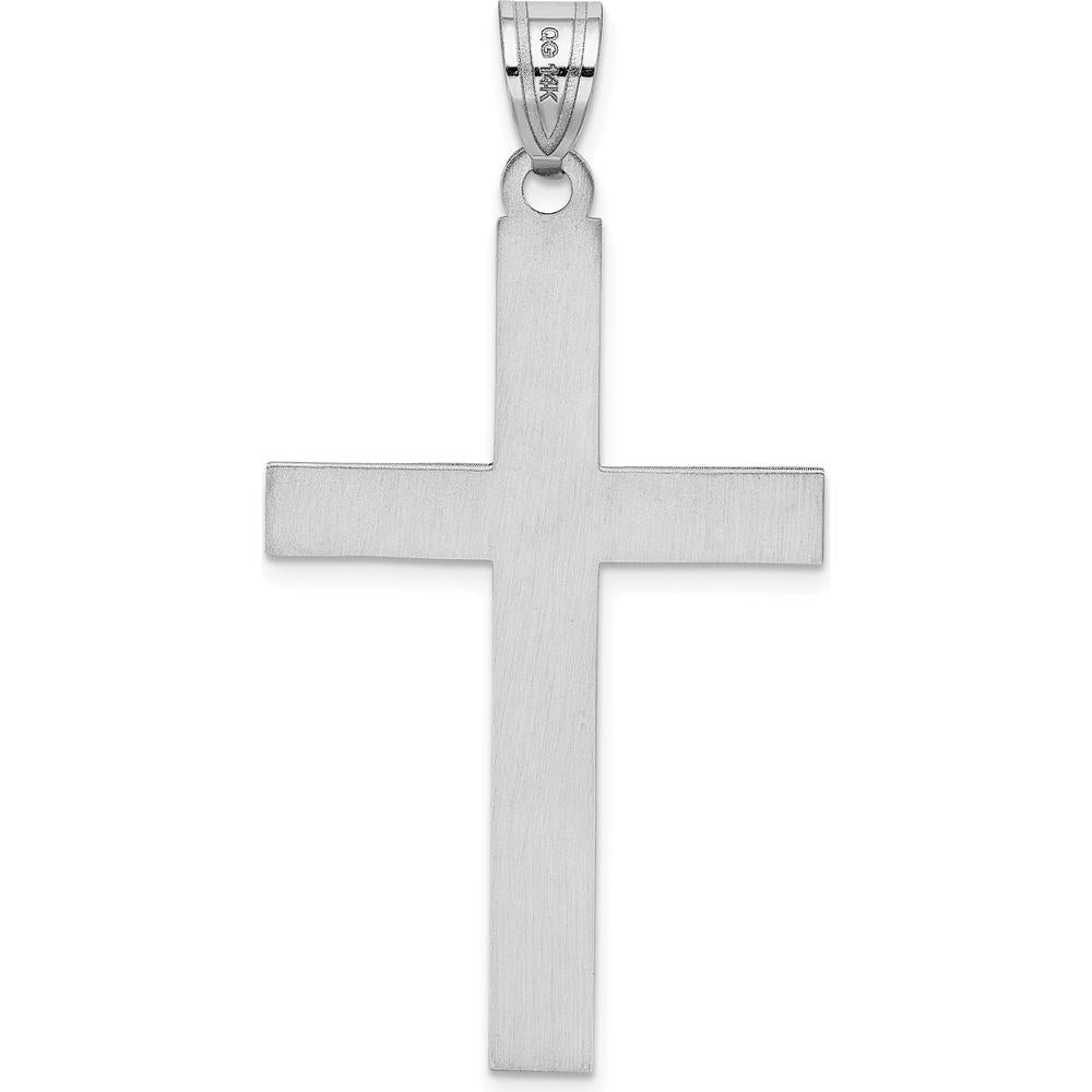 14K White Gold Cross Pendant with Polished Finish and Rhodium Plating - 50mm Length by Oro Pregiato
