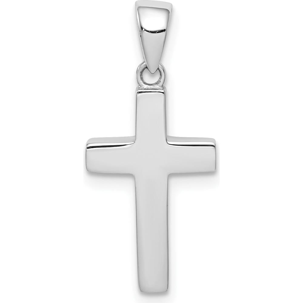 14K White Gold Cross Pendant with Polished Finish and Rhodium Plating by Oro Pregiato