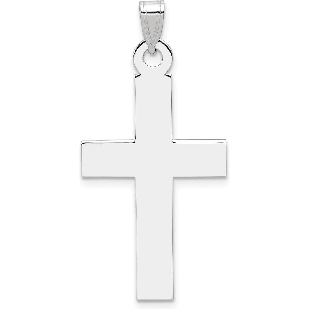 14K White Gold Cross Pendant with Polished Finish - Rhodium Plated by Oro Pregiato