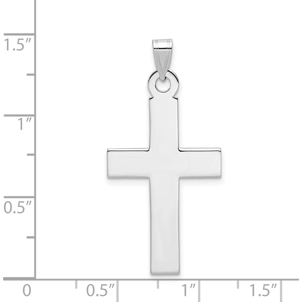 14K White Gold Cross Pendant with Polished Finish - Rhodium Plated by Oro Pregiato