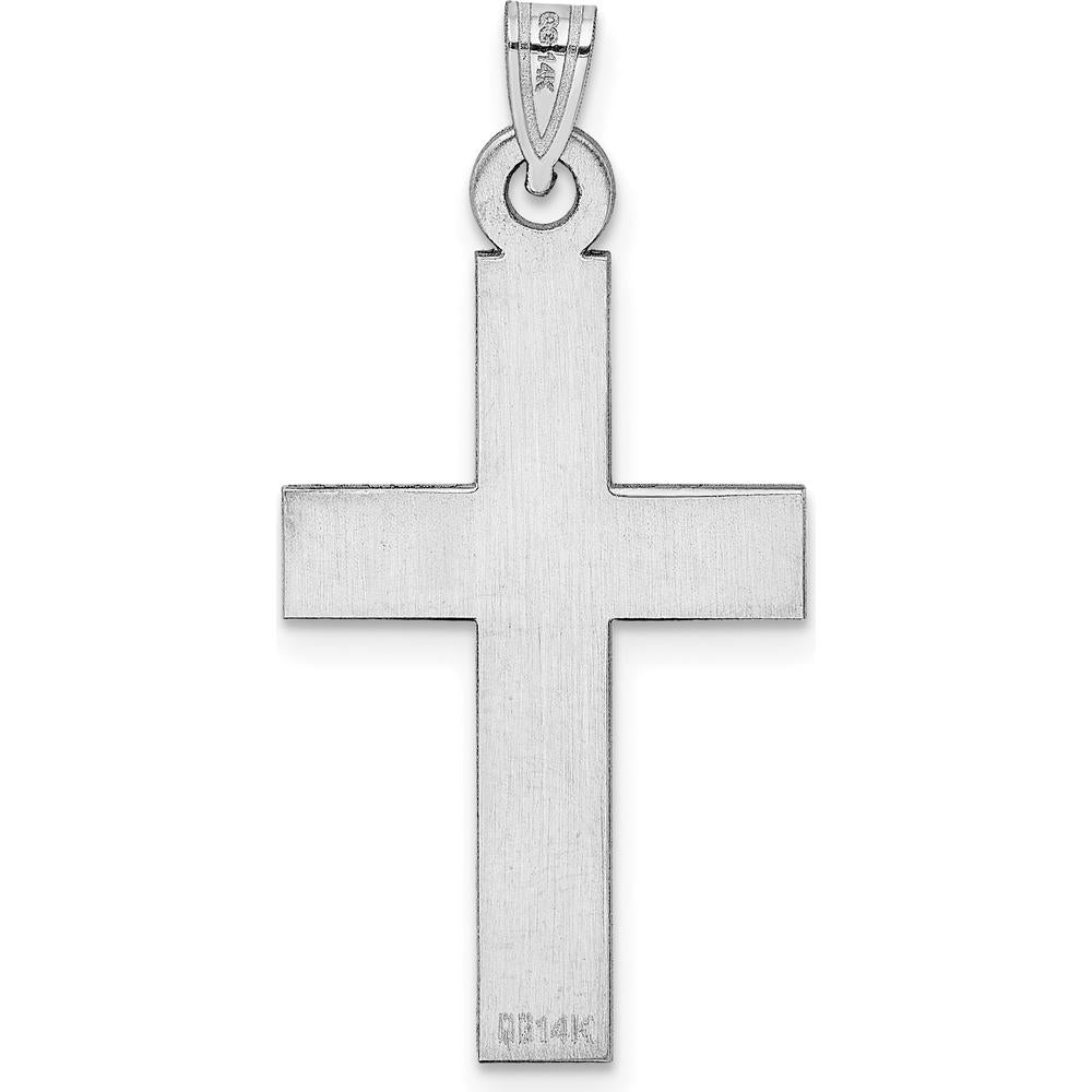 14K White Gold Cross Pendant with Polished Finish - Rhodium Plated by Oro Pregiato