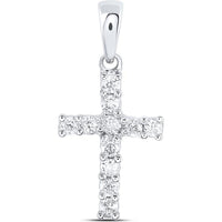14K White Gold Cross Pendant with Prong-Set Round Diamonds - 0.11 Carat Total Diamond Weight
