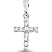 14K White Gold Cross Pendant with Prong-Set Round Diamonds - 0.11 Carat Total Diamond Weight