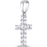 14K White Gold Cross Pendant with Prong-Set Round Diamonds - 0.11 Carat Total Diamond Weight