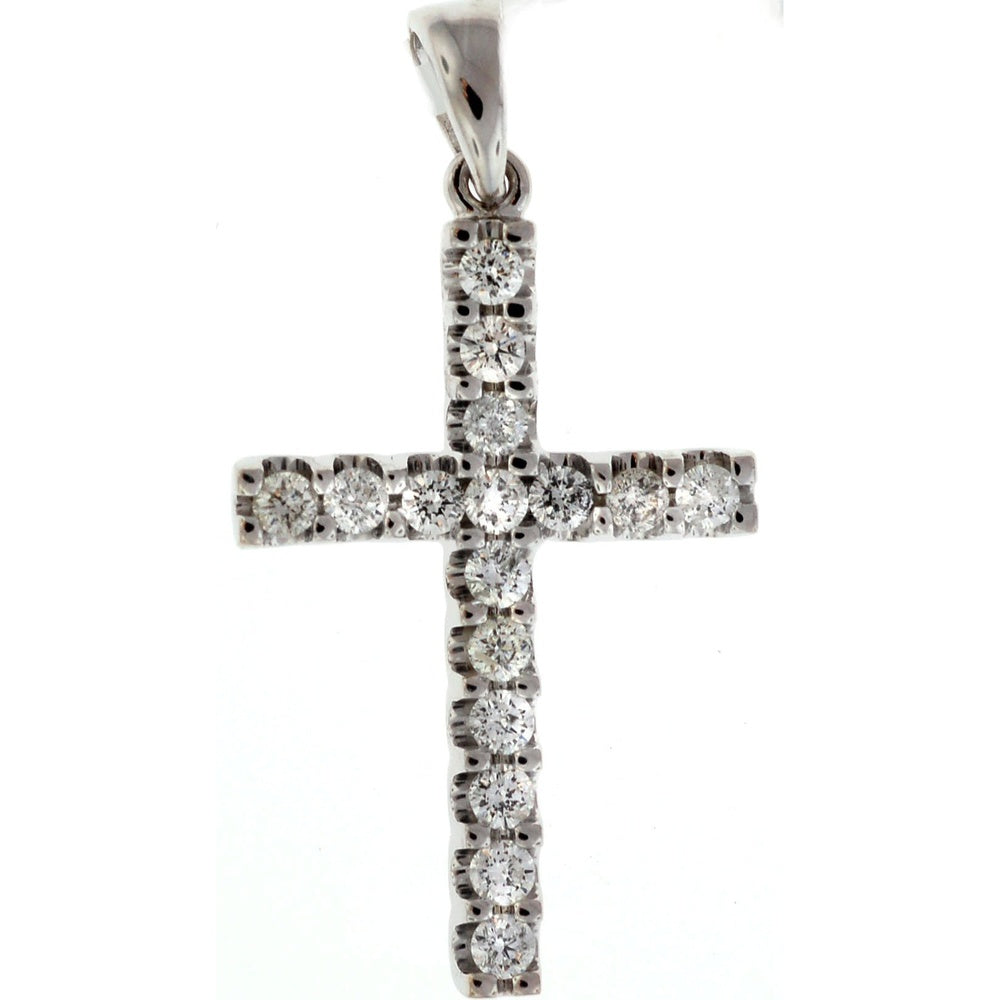 14K White Gold Cross Pendant with Prong-Set Round Diamonds - 0.25 Carat Total Diamond Weight by Auriventus