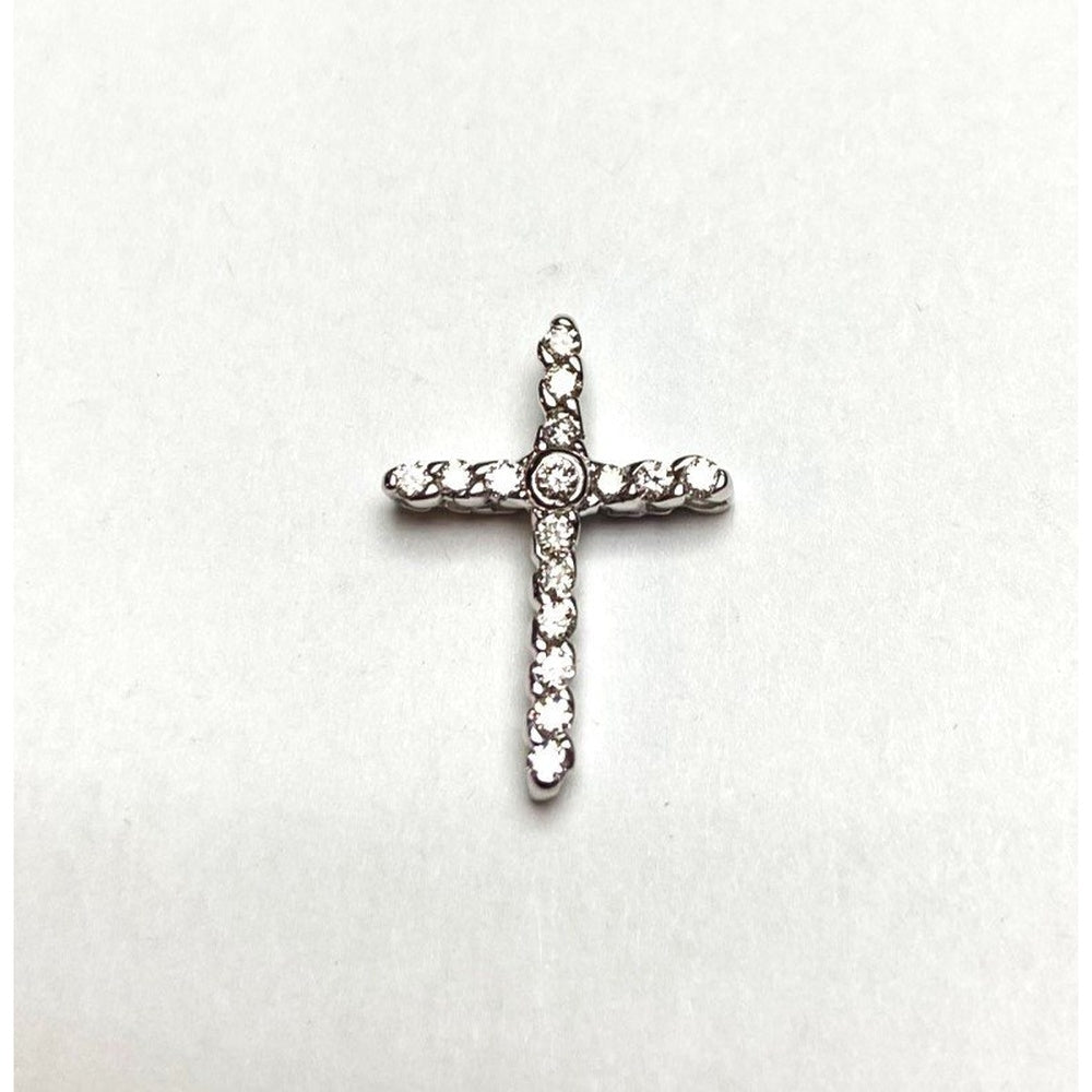 14K White Gold Cross Pendant with Prong Set Round Diamonds - 0.26 Carat Total Diamond Weight by Auriventus