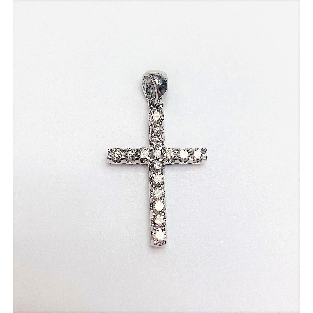 14K White Gold Cross Pendant with Prong-Set Round Diamonds - 0.53 Carat Total Diamond Weight by Auriventus