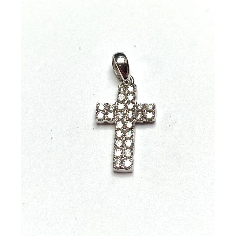 14K White Gold Cross Pendant with Prong-Set Round Diamonds - 0.98 Carat Total Diamond Weight by Auriventus