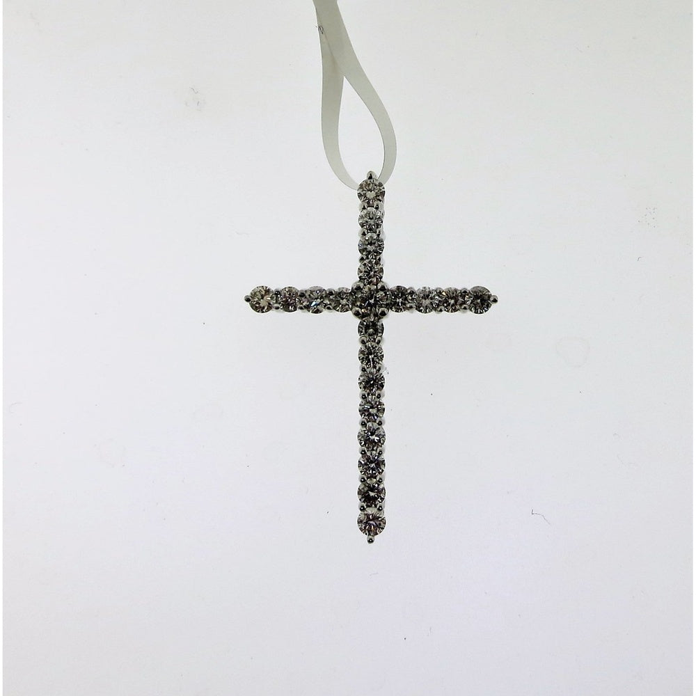 14K White Gold Cross Pendant with Prong-Set Round Diamonds - 1.07 Carat Total Diamond Weight by Auriventus