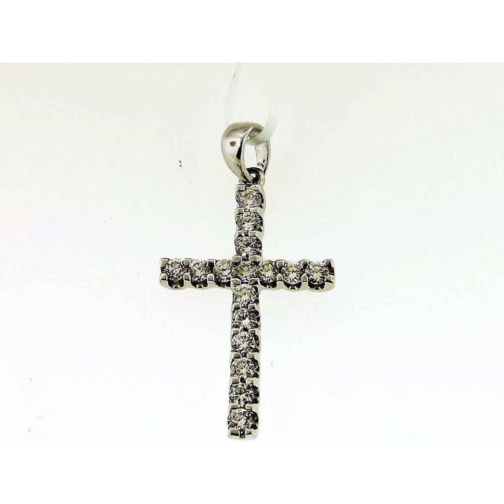 14K White Gold Cross Pendant with Prong-Set Round Diamonds - 1.07 Carat Total Diamond Weight by Auriventus