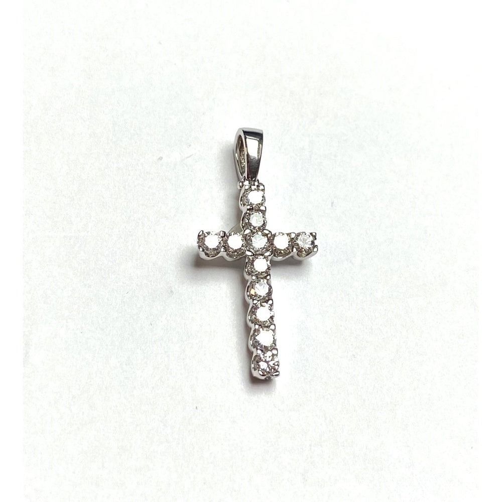 14K White Gold Cross Pendant with Prong-Set Round Diamonds - 1.09 Carat Total Diamond Weight by Auriventus