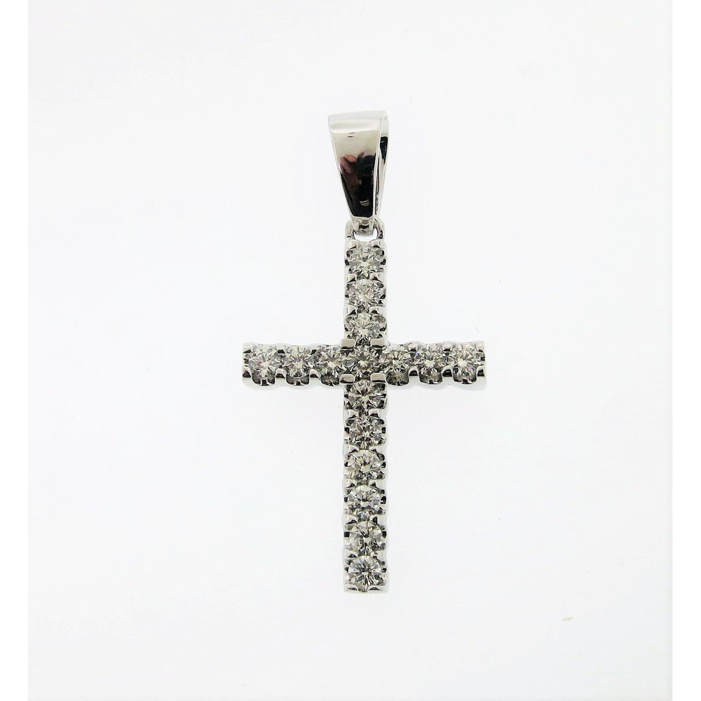 14K White Gold Cross Pendant with Prong-Set Round Diamonds - 2.12 Carat Total Diamond Weight by Auriventus