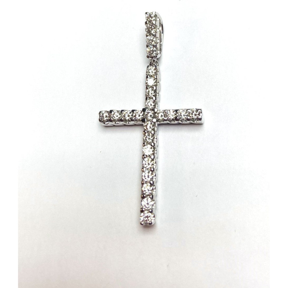14K White Gold Cross Pendant with Prong-Set Round Diamonds - 3.29 Carat Total Diamond Weight by Auriventus