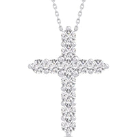 14K White Gold Cross Pendant with Prong-Set Round Diamonds - 3.79 Carat Total Diamond Weight by Auriventus