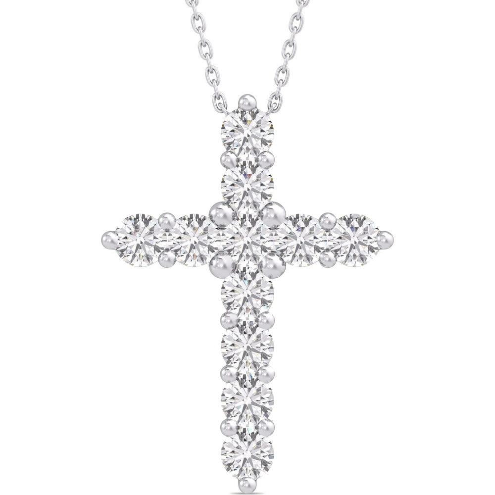 14K White Gold Cross Pendant with Prong-Set Round Diamonds - 3.79 Carat Total Diamond Weight by Auriventus