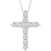 14K White Gold Cross Pendant with Prong-Set Round Diamonds - 3.79 Carat Total Diamond Weight by Auriventus