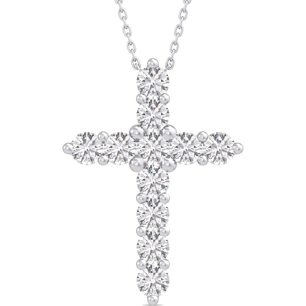14K White Gold Cross Pendant with Prong-Set Round Diamonds - 3.79 Carat Total Diamond Weight by Auriventus