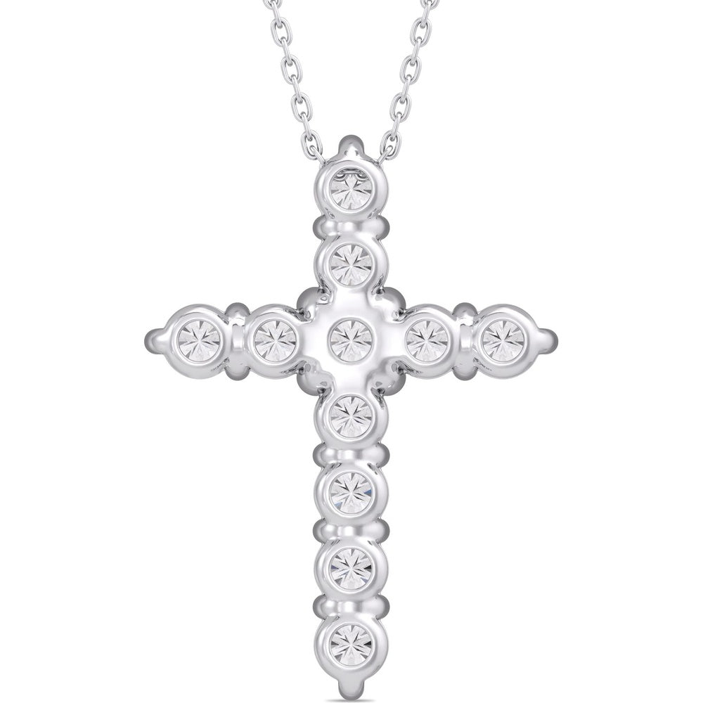 14K White Gold Cross Pendant with Prong-Set Round Diamonds - 3.79 Carat Total Diamond Weight by Auriventus
