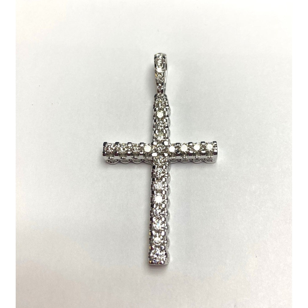 14K White Gold Cross Pendant with Prong-Set Round Diamonds - 6.26 Carat Total Diamond Weight by Auriventus