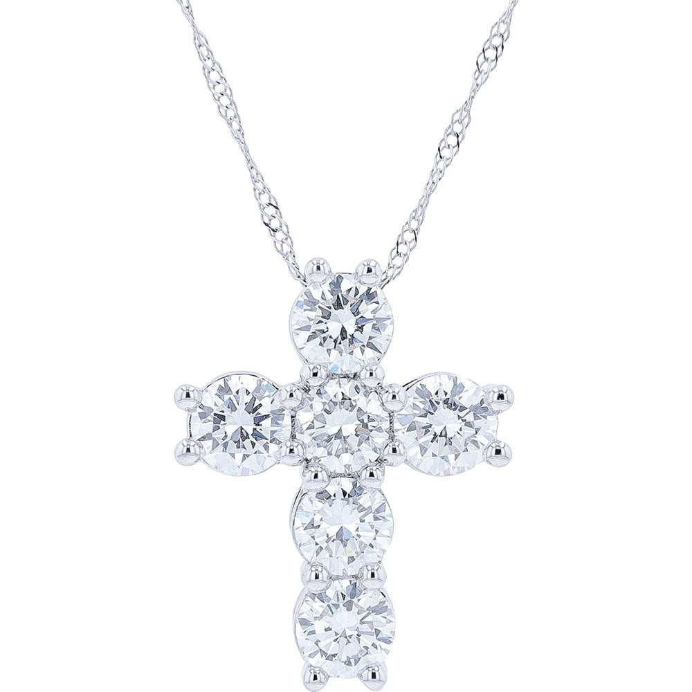 14K White Gold Cross Pendant with Prong-Set Round Lab Grown Diamonds - 2.00 Carat Total Diamond Weight