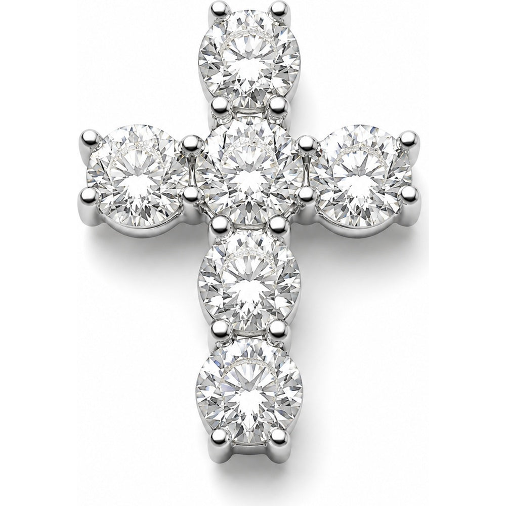14K White Gold Cross Pendant with Prong Set Round Lab Grown Diamonds - 5.30 Carat Total Diamond Weight by Auriventus
